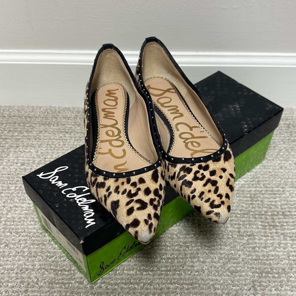 Sam Edelman Tan and Black Leopard Flats